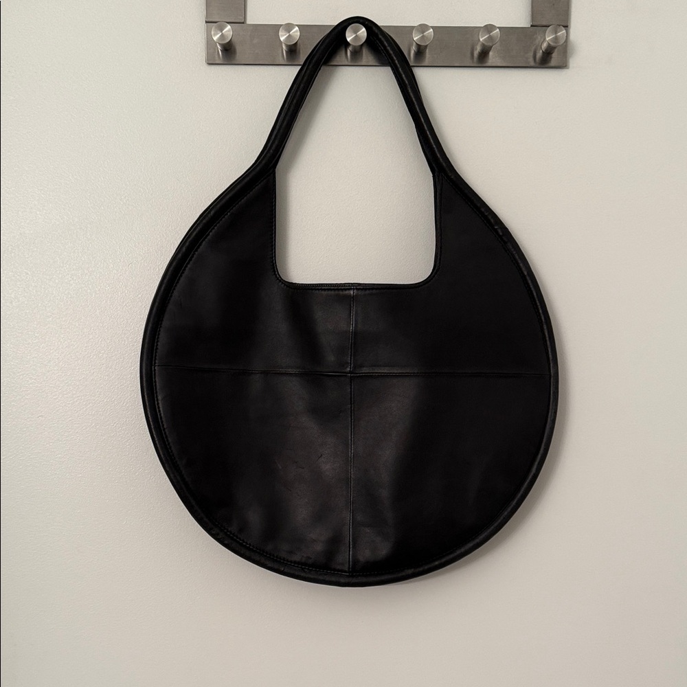 Anthropologie Round Black Leather Handbag
